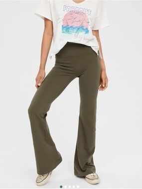 Aerie High-Rise Flare Knit Pants in Olive